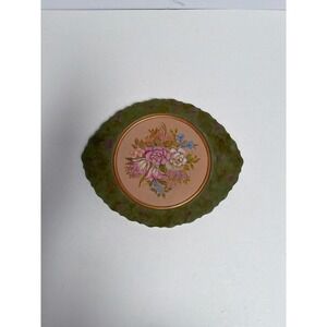 Vintage Hand Painted Floral Toleware wood plate  Signed Lorelle